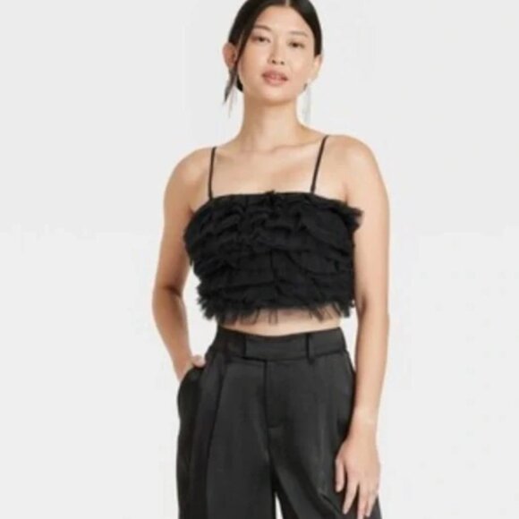 a new day Tops - A New Day Black Tulle Ruffle Bustier Corset Cropped withOUT straps XXL NWT.